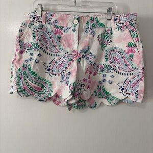 Crown & Ivy Womens Size 14 Scalloped Shorts Floral Paisley Pink Green Preppy